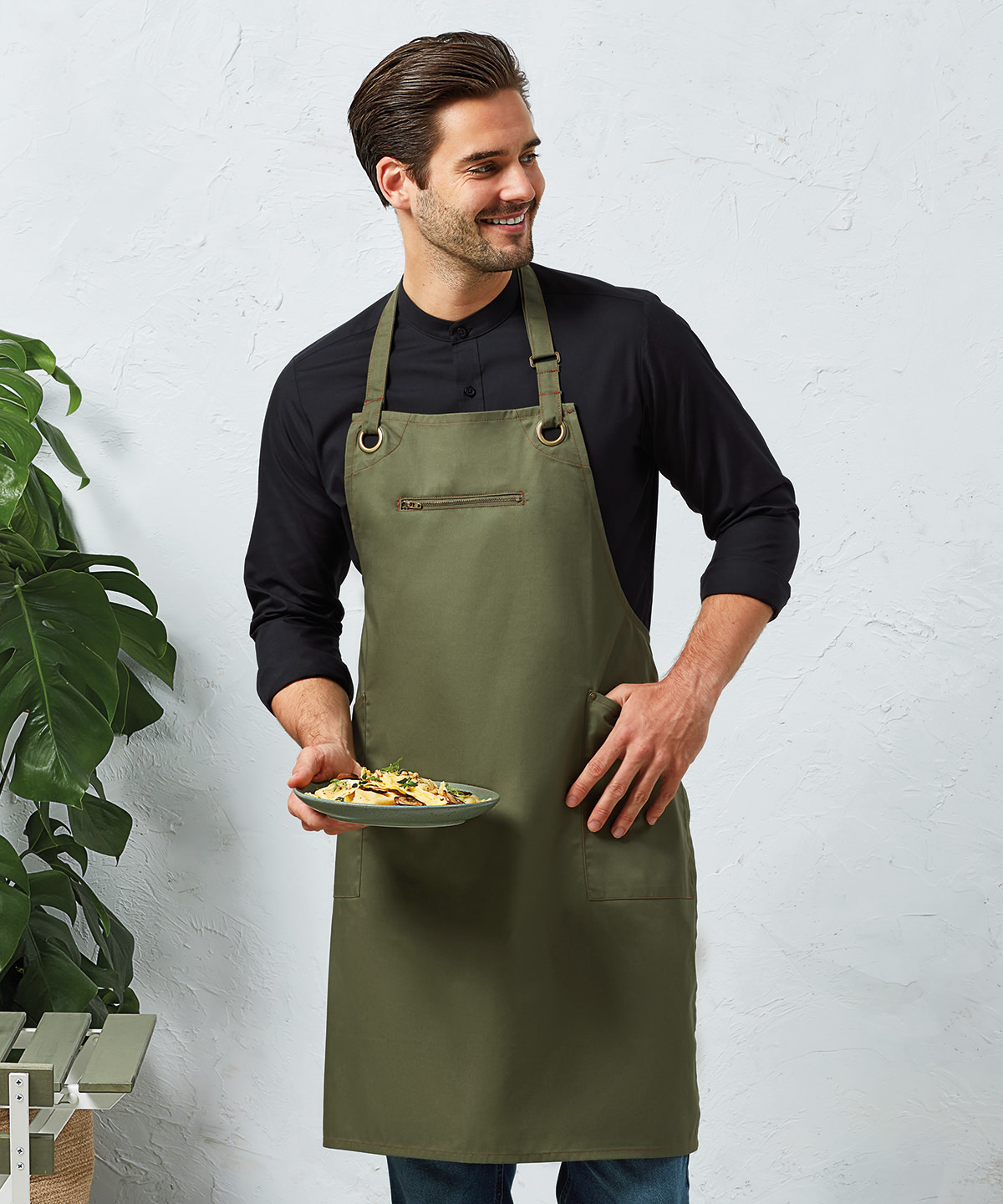 Barley Contrast Stitch Bib Apron